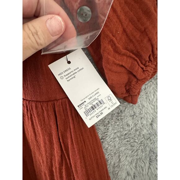 NWT Sonoma Orange Midi Tier Dress XL Boho Peasant Cottagecore - Picture 10 of 10